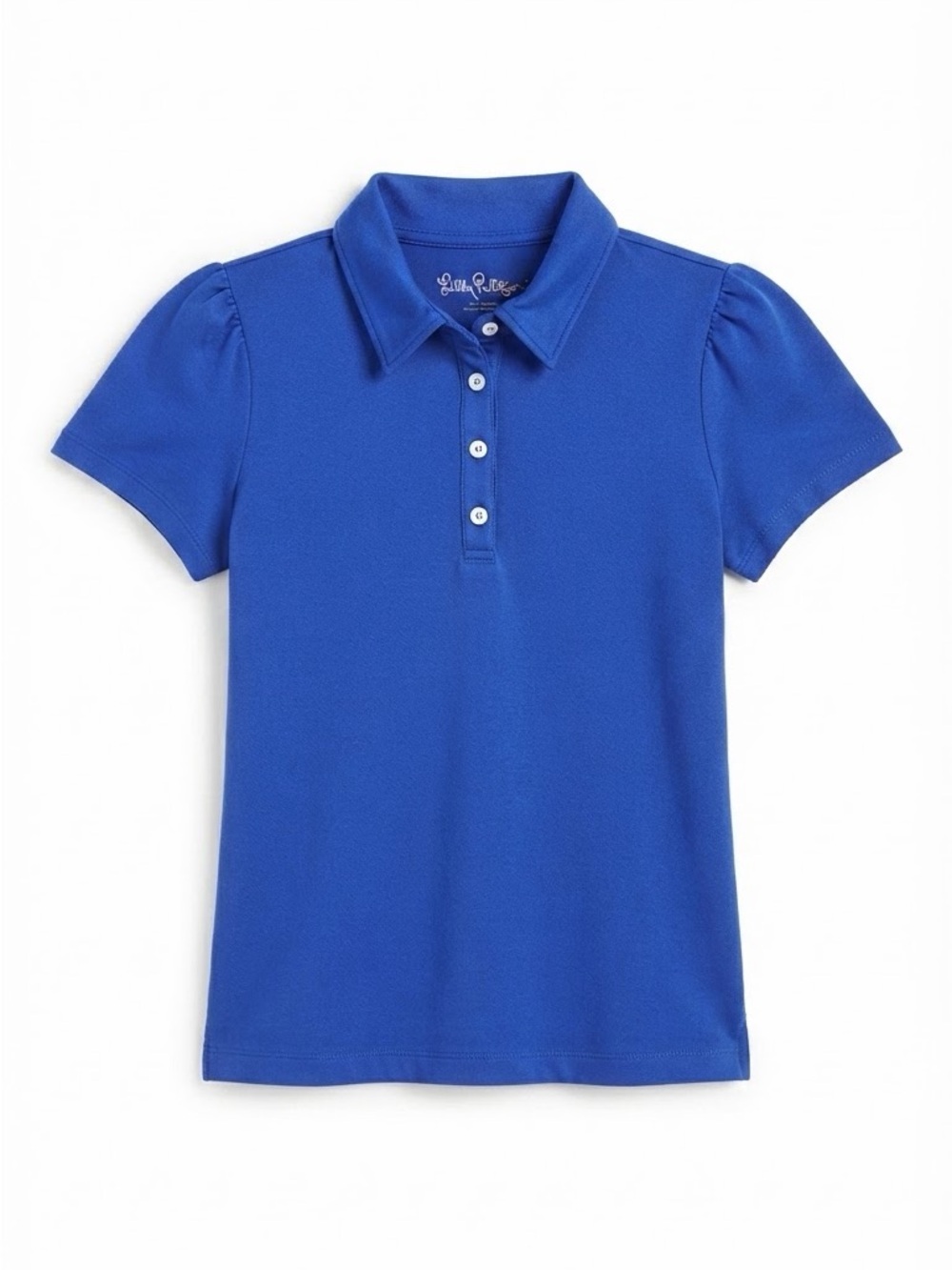 Lilly Pulitzer Girls Blue Puffed Sleeve Polo Shirt, Size L (8-10)